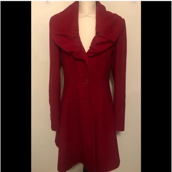 EXPRESS RED WOOL BLEND FLARE COLLAR STRUCTURED FIT NWOT COAT